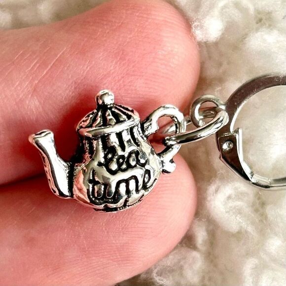 3/$15 Silver Dainty Teapot Tea Time Dangle Earrings - Picture 3 of 4